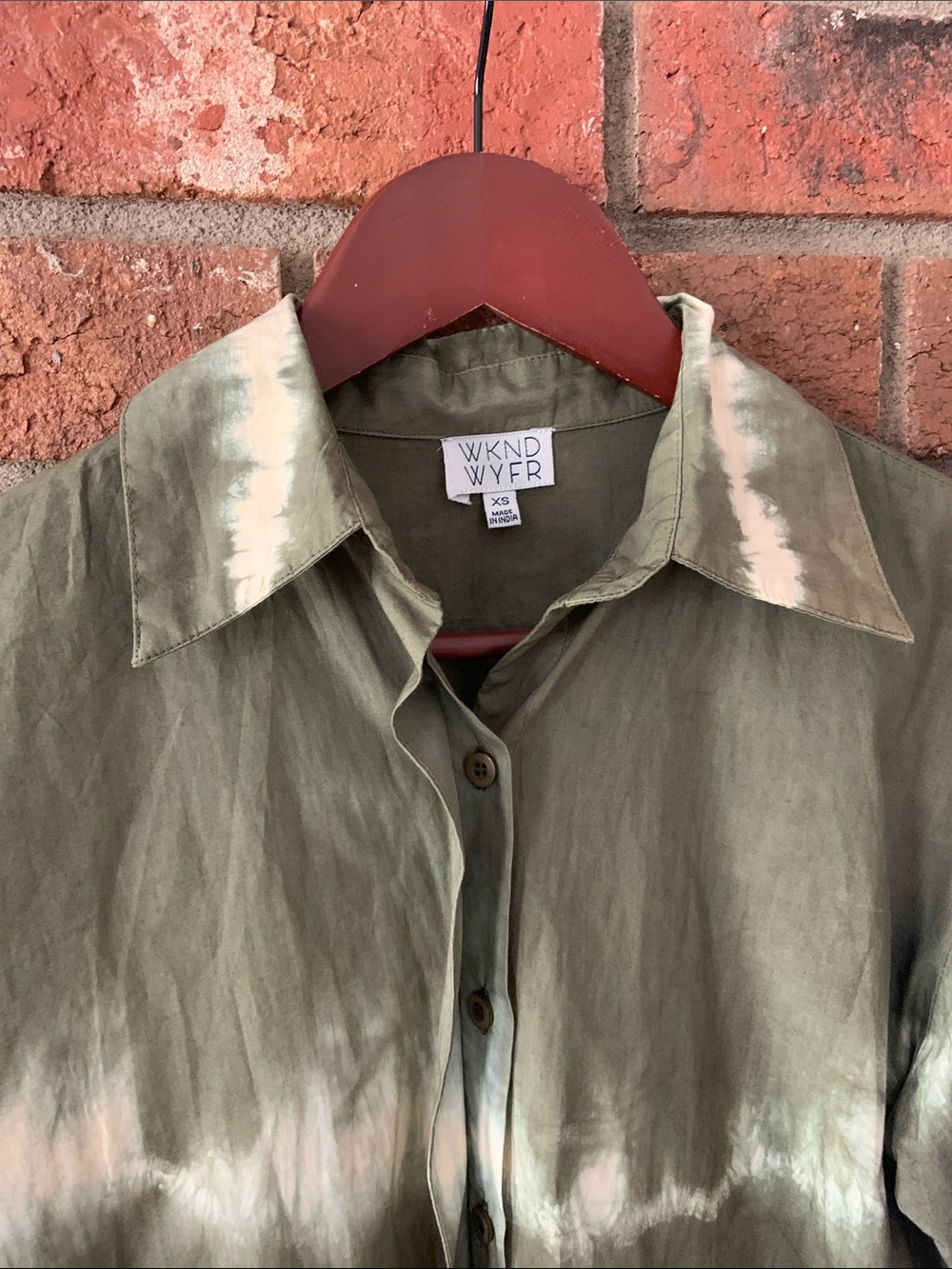 WKND WYFR Olive Green Frock It Tie-Dye Puff Sleeve Shirt Dress - Picture 4 of 7